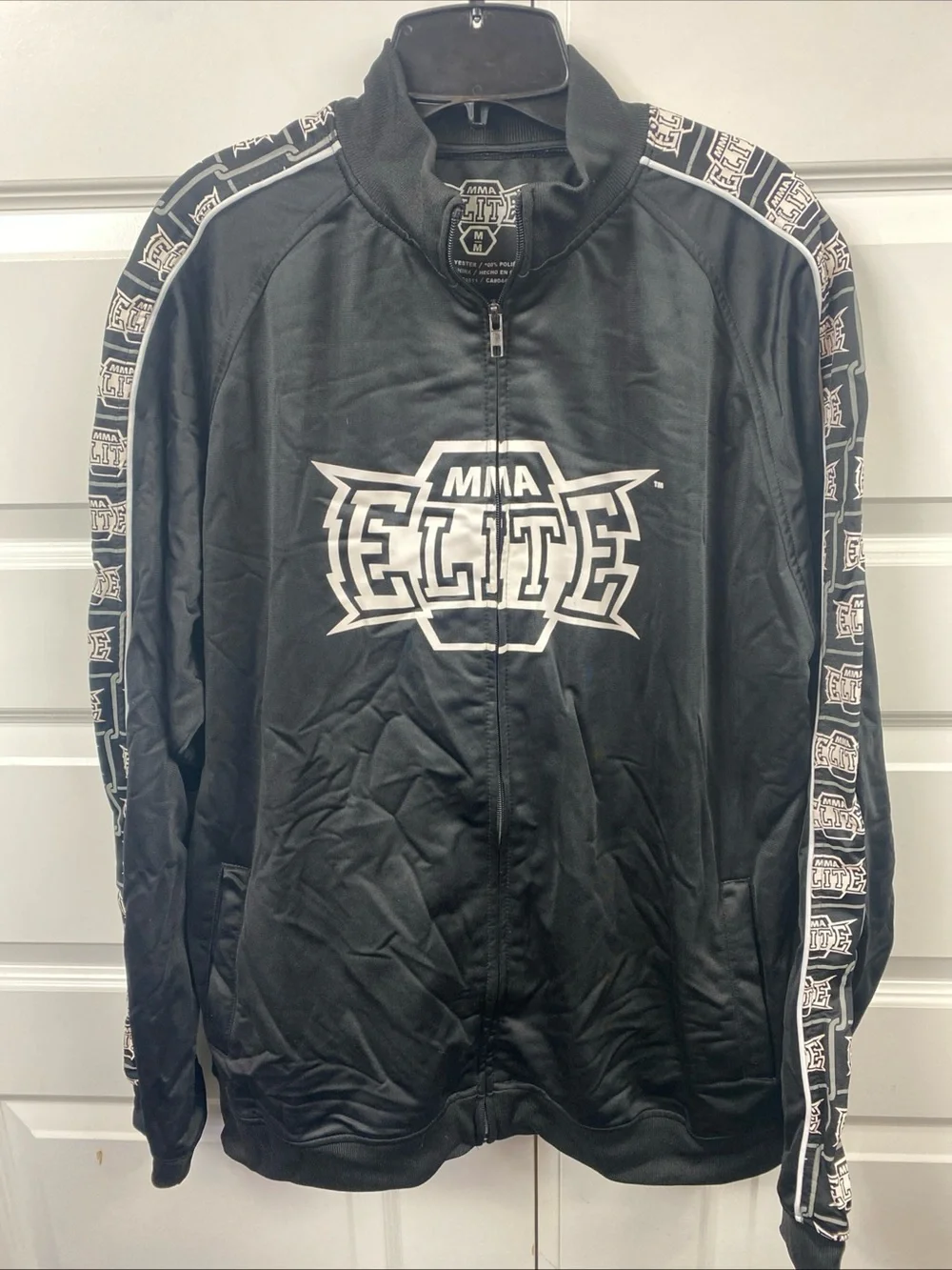 MMA Elite Jacket Black Full Zip Track Top Logo Tape Sleeves Athletic Outerwear M